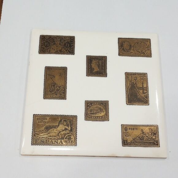 Vintage Wheeling Postage Stamp Ceramic 6 X 6 Tile - Picture 1 of 10